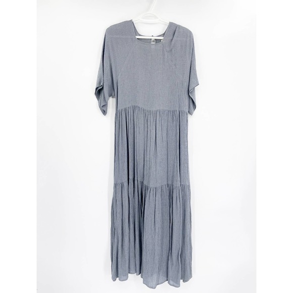 Christy Dawn Dresses & Skirts - Christy Dawn Theo Slate Gray Blue Gingham Tiered Half Sleeve Midi Dress Size XS